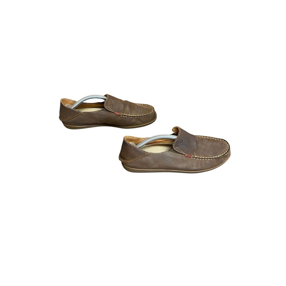 Olukai Nohea Nubuck Womens Sz 8.5 Brown Leather Slip On Comfort Loafers Shoes - Picture 2 of 3